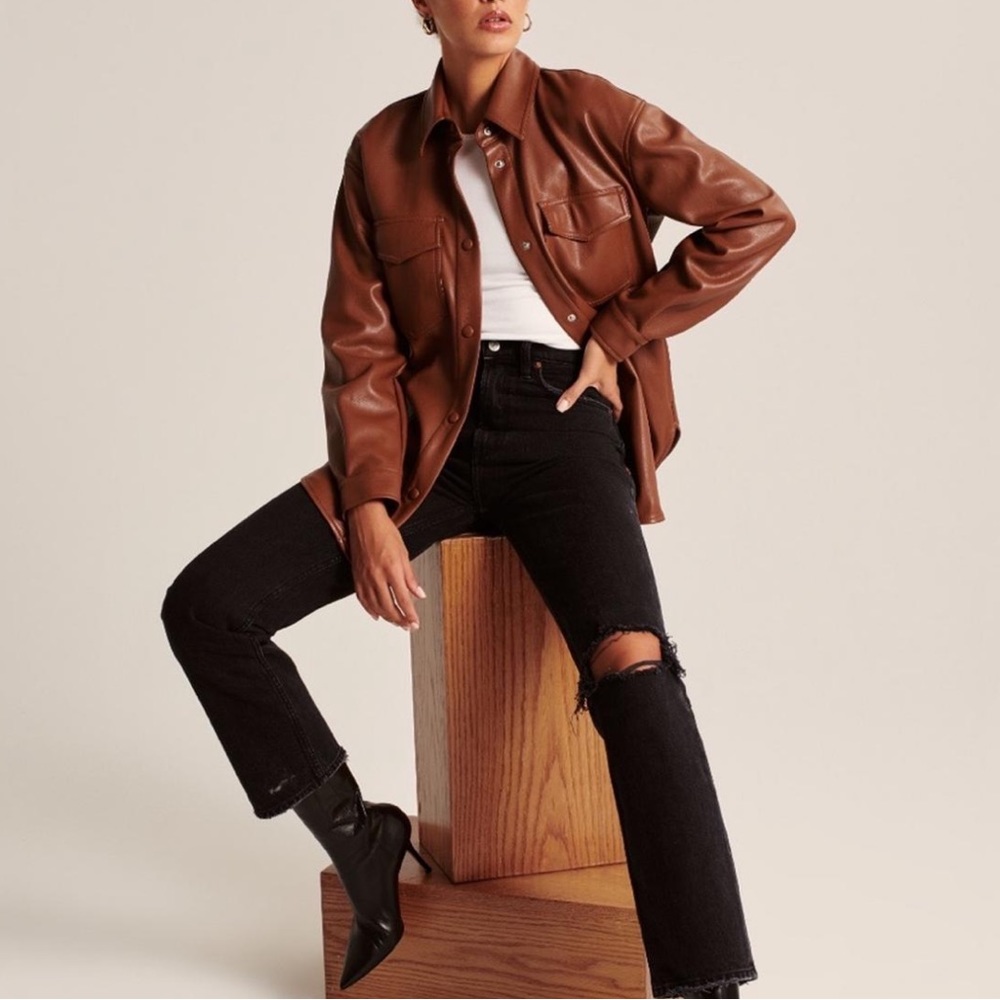 Abercrombie & Fitch Faux Vegan Leather Button Up Jacket